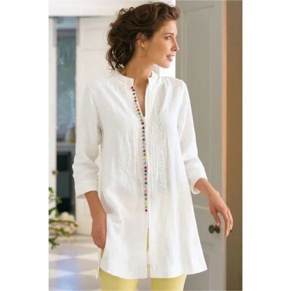 Soft Surroundings Tops Soft Surroundings Desert White Linen Rainbow